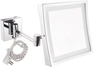 Wall-Mounted Led Makeup Mirror,Bathroom Mirror,Stainless Steel Folding 3X Magnifier,Shaving Mirror,Square,Silver