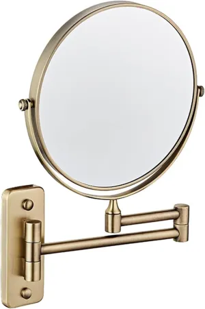 Wall Mounted Lighted Makeup Mirror 8Inch Double Sided Shaving Mirror with Magnifaction, 360 Swivel Extendable Arm Bathroom Vanity Mirrors(Bronze,3X)