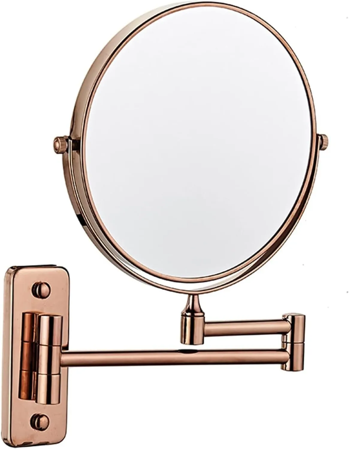 Wall Mounted Lighted Makeup Mirror 8Inch Double Sided Shaving Mirror with Magnifaction, 360 Swivel Extendable Arm Bathroom Vanity Mirrors(Rose Gold,3X)