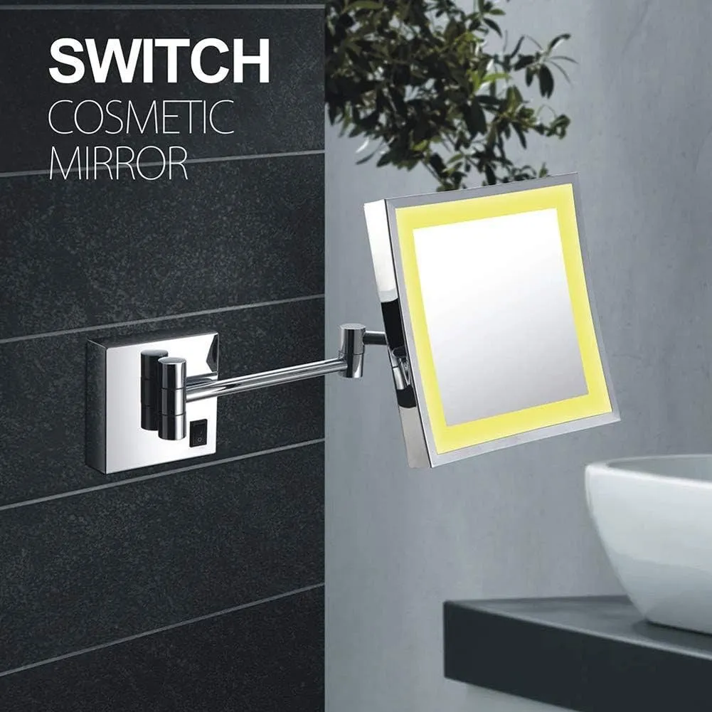 Wall Mounted Makeup Mirror 3X Magnification Single Side Square Vanity Mirror Extendable Built-in Lithium Battery(#1)