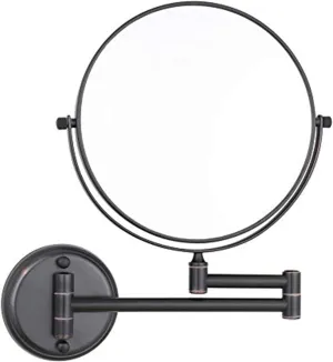 Wall Mounted Makeup Mirror, 8 inch Black Double Sided Magnifying Shaving Mirror, 360° Swivel Extendable Folding Bathroom Vanity Mirrors,3X
