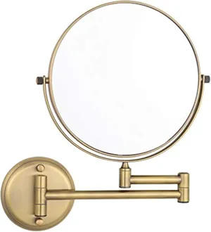 Wall Mounted Makeup Mirror, 8 inch Brass Double Sided Magnifying Shaving Mirror, 360° Rotatable Extendable Folding Bathroom Vanity Mirrors,5X (Color : 3X)