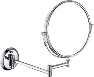 Wall-Mounted Makeup Mirror, 8 inch Brass Magnifying Round Double Sided Shaving Mirror, Bathroom Folding 360° Swivel Cosmetic Vanity Mirror,Chrome,3X