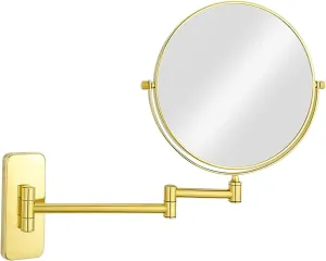 Wall Mounted Makeup Mirror, 8 inch Double Sided Magnifying Shaving Mirror, Extendable Arm Bathroom Round Vanity Mirrors,Chrome,7X (Color : Gold, Size : 3X)