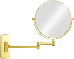 Wall Mounted Makeup Mirror, 8 inch Double Sided Magnifying Shaving Mirror, Extendable Arm Bathroom Round Vanity Mirrors,Chrome,7X (Color : Gold, Size : 7X)