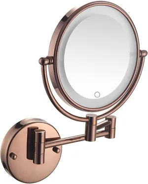 Wall Mounted Makeup Mirror 8 Inch Swivel Double Sided 10X Magnification Wall Mounted Bathroom Vanity Mirror with Extendable Arm(Rose Gold,USB)