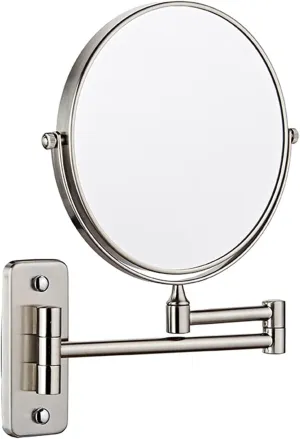 Wall Mounted Makeup Mirror, 8Inch Double Sided Shaving Mirror with Magnifaction, 360 Swivel Extendable Arm Bathroom Vanity Mirrors,Gold,3X (Color : Nickel, Size : 3X)