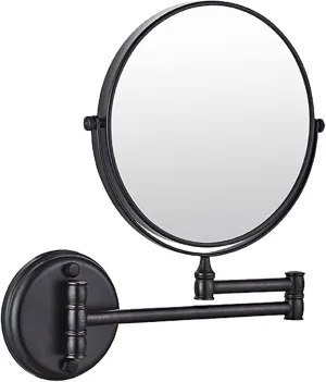 Wall Mounted Makeup Mirror, 8Inch Double Sided Shaving Mirror with Magnifaction, 360 Swivel Extendable Bathroom Vanity Mirrors,Silver,5X (Color : Black, Size : 10X)