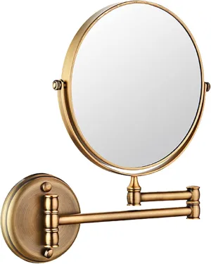 Wall Mounted Makeup Mirror, 8Inch Double Sided Shaving Mirror with Magnifaction, 360 Swivel Extendable Bathroom Vanity Mirrors,Silver,5X (Color : Brass, Size : 10X)