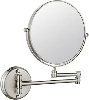 Wall Mounted Makeup Mirror, 8Inch Double Sided Shaving Mirror with Magnifaction, 360 Swivel Extendable Bathroom Vanity Mirrors,Silver,5X (Color : Nickel, Size : 3X)