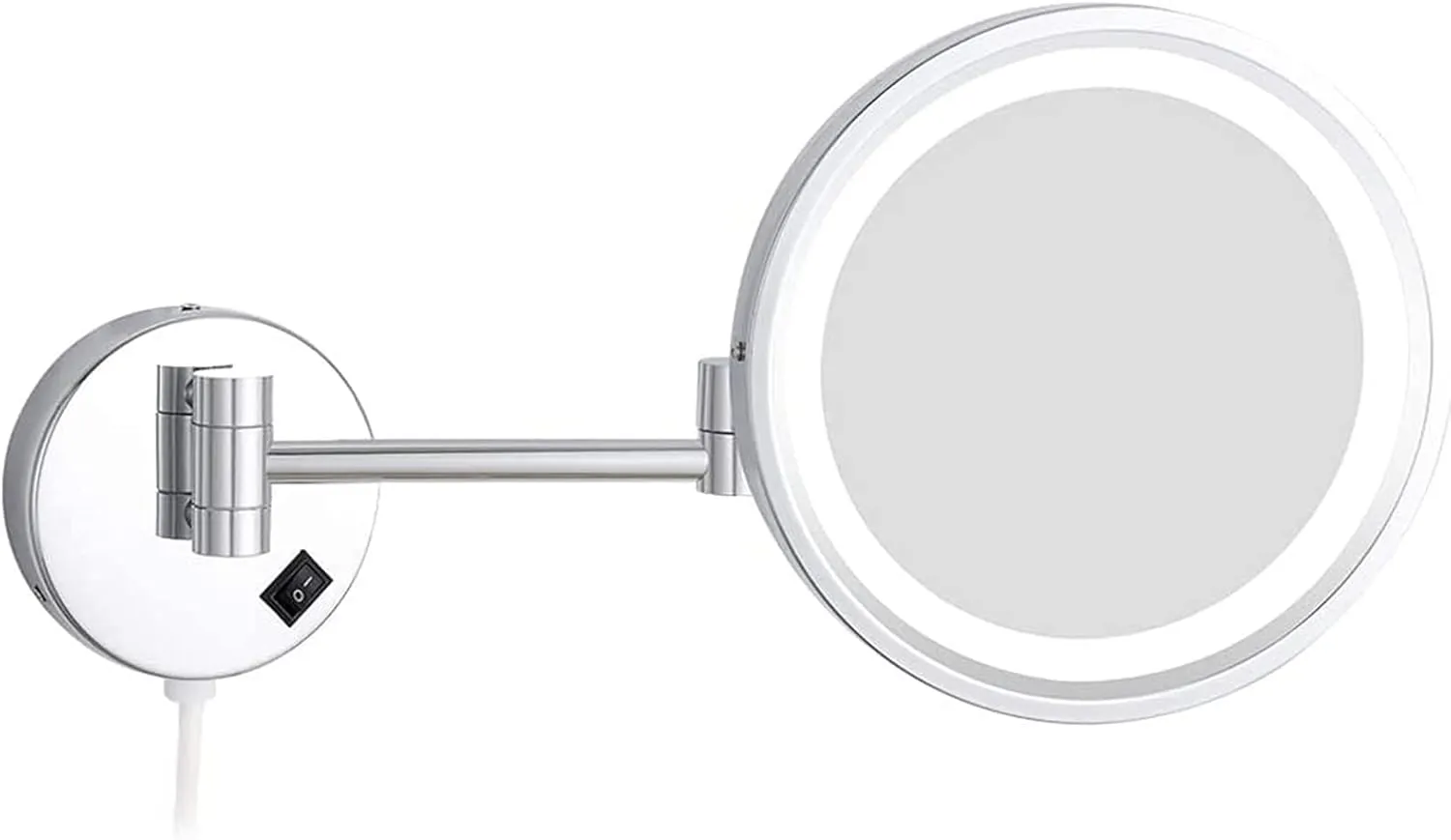 Wall Mounted Makeup Mirror with Magnification, 8 Inch Chrome Finish 360° Extendable LED Lighted Shaving Vanity Mirrors, Plug Powered,7X (Color : 3X)