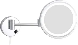 Wall Mounted Makeup Mirror with Magnification, 8 Inch Chrome Finish 360° Extendable LED Lighted Shaving Vanity Mirrors, Plug Powered,7X (Color : 3X)