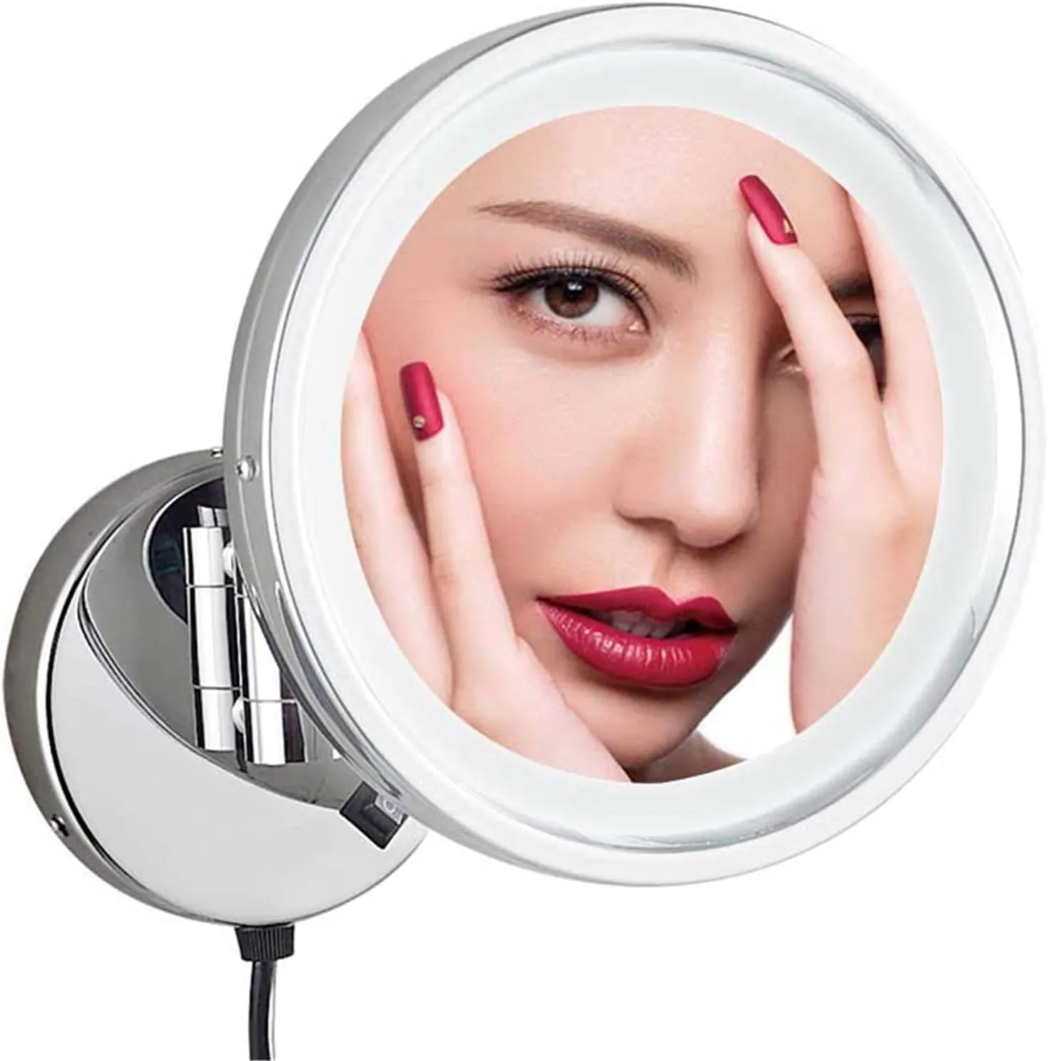 Wall Mounted Makeup Mirror with Magnification, 8 Inch Chrome Finish 360° Extendable LED Lighted Shaving Vanity Mirrors, Plug Powered,7X (Color : 3X)