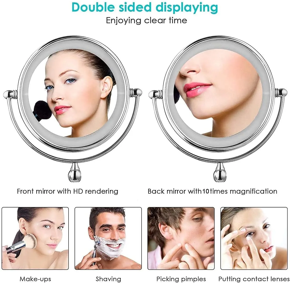 Wall Mounted Makeup Mirror X 10 Magnifying Led Lighted Vanity Mirror,360° Swivel Extendable Vanity Mirror,Double Sided Bathroom Mirror for Cosmetic St