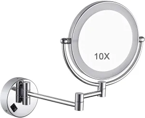 Wall Mounted Makeup Mirror X 10 Magnifying Led Lighted Vanity Mirror,360° Swivel Extendable Vanity Mirror,Double Sided Bathroom Mirror for Cosmetic St