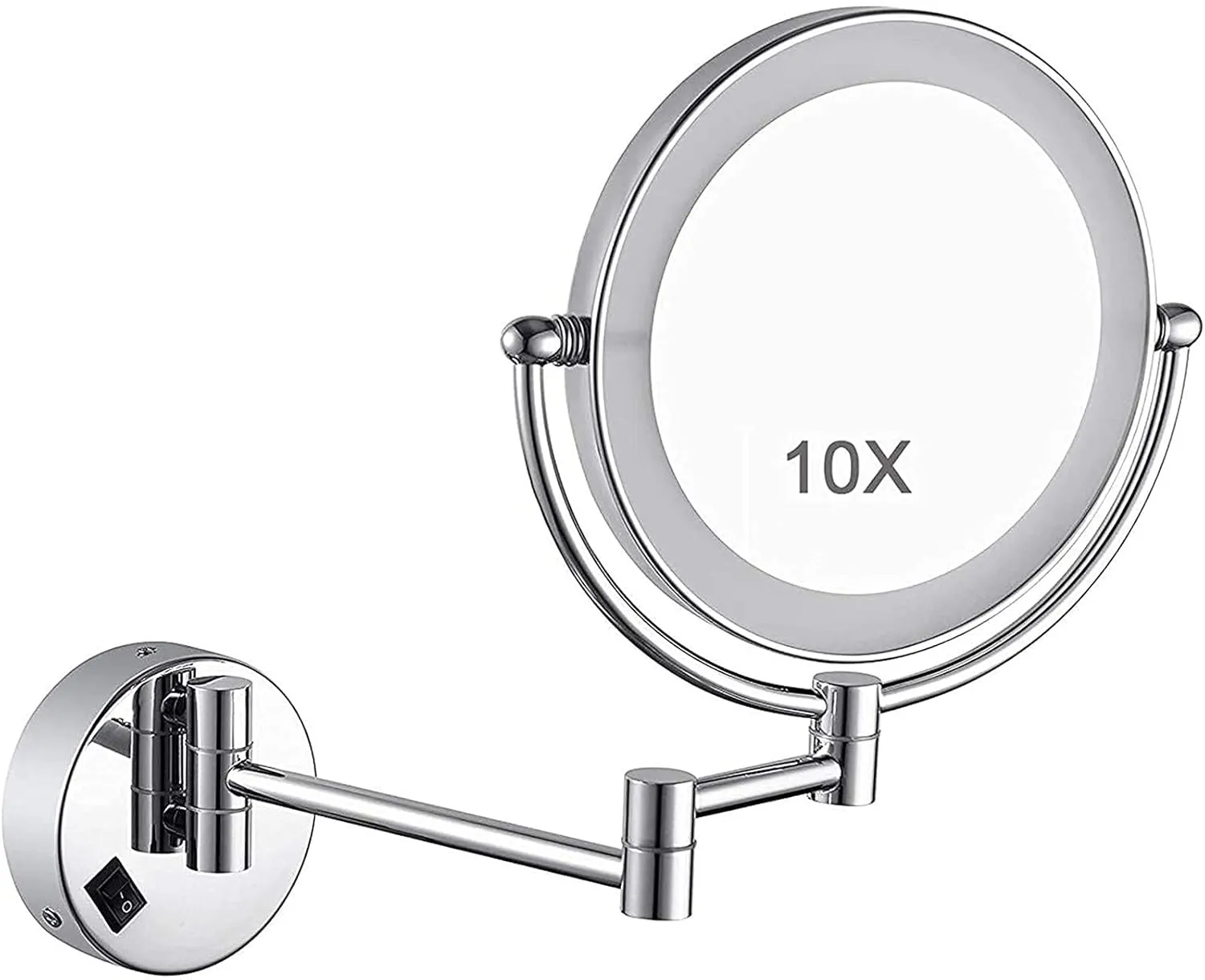Wall Mounted Makeup Mirror X 10 Magnifying Led Lighted Vanity Mirror,360° Swivel Extendable Vanity Mirror,Double Sided Bathroom Mirror for Cosmetic St