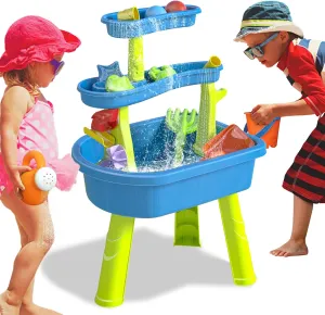 Water Table for Toddlers 3-5, 3-Tier Kids Sand Water Table with Water Toy Accessories, Summer Indoor and Outdoor Garden Pool Beach Toys, Sensory Playset Party Birthday Gift Kids Ages 3 4 5 6 7 8