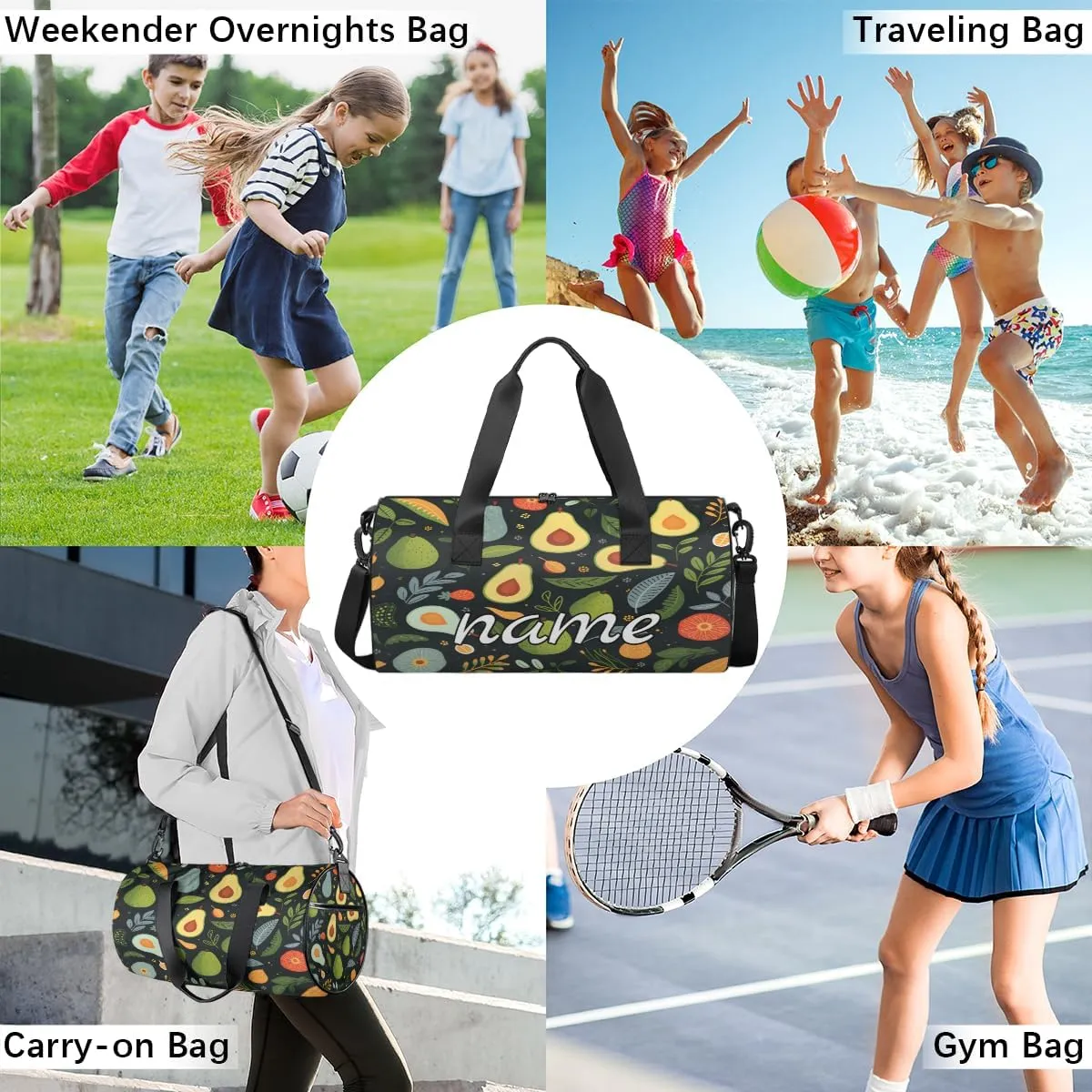 Watercolor Fruits Avocado Custom Duffel Bags Weekender Bags Custom Sport Duffel Bag Carry on Overnight Weekender Bag