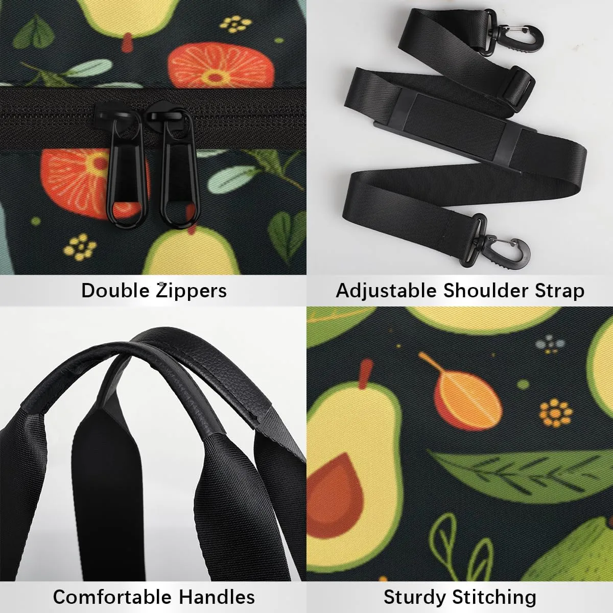 Watercolor Fruits Avocado Custom Duffel Bags Weekender Bags Custom Sport Duffel Bag Carry on Overnight Weekender Bag