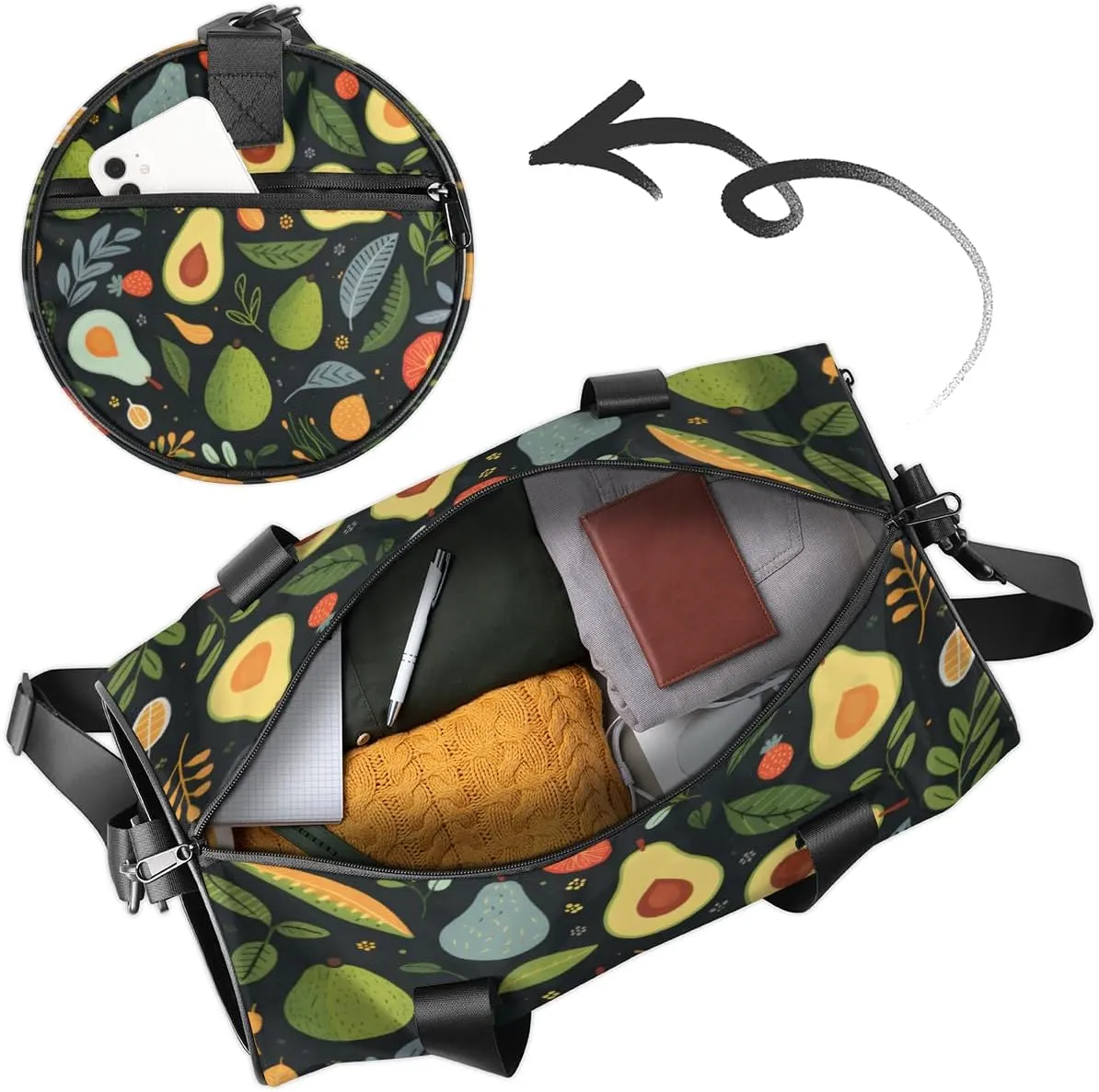 Watercolor Fruits Avocado Custom Duffel Bags Weekender Bags Custom Sport Duffel Bag Carry on Overnight Weekender Bag