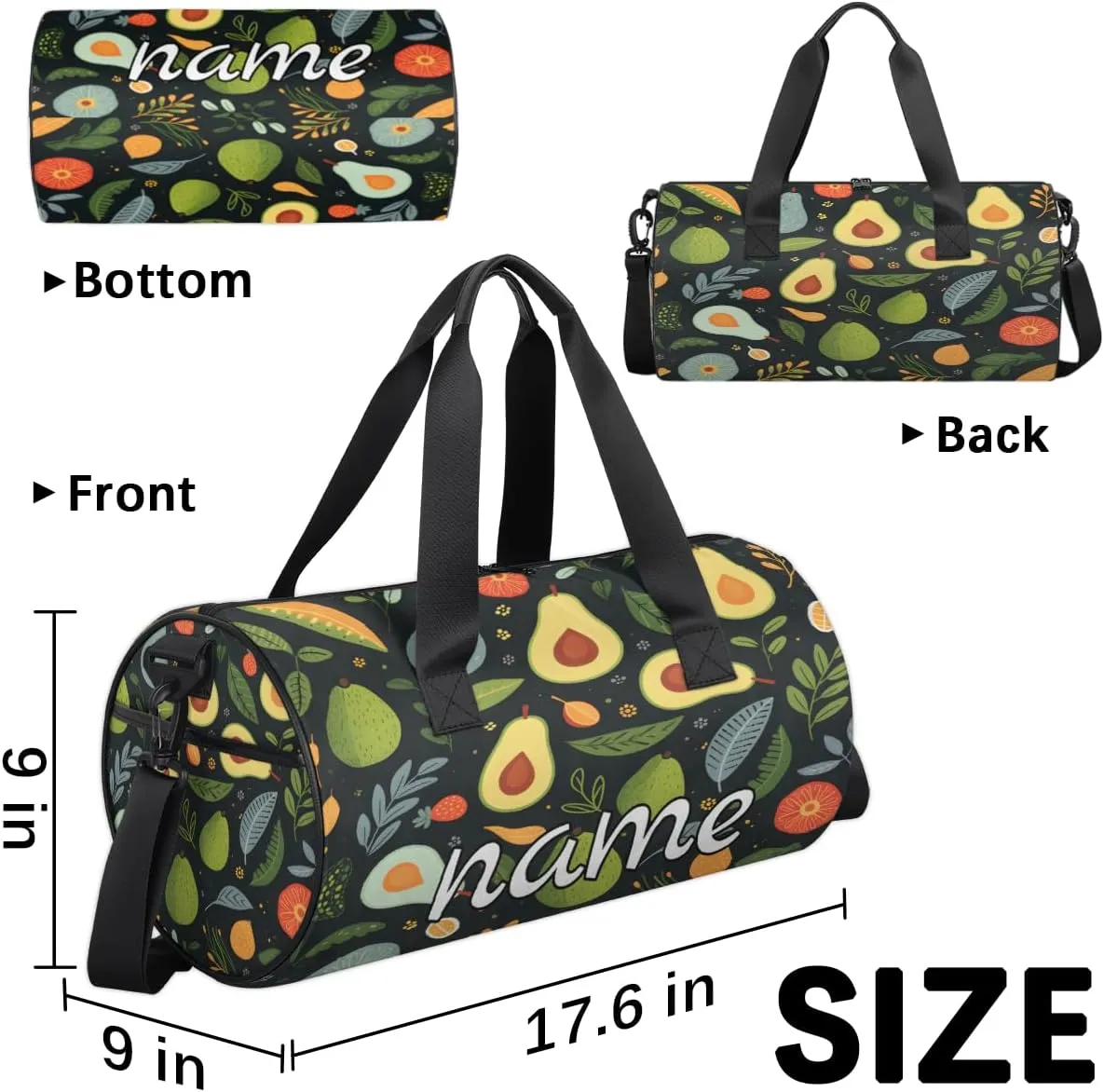Watercolor Fruits Avocado Custom Duffel Bags Weekender Bags Custom Sport Duffel Bag Carry on Overnight Weekender Bag