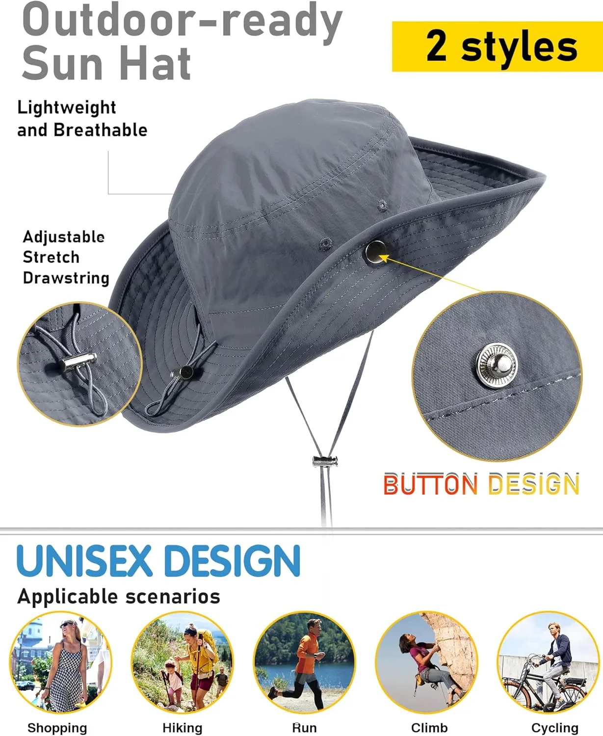 Waterproof Bucket Rain Hat for Women Wide Brim Summer UPF50  Cowboy Sun Hat Men Foldable Soft Floppy Beach Hat