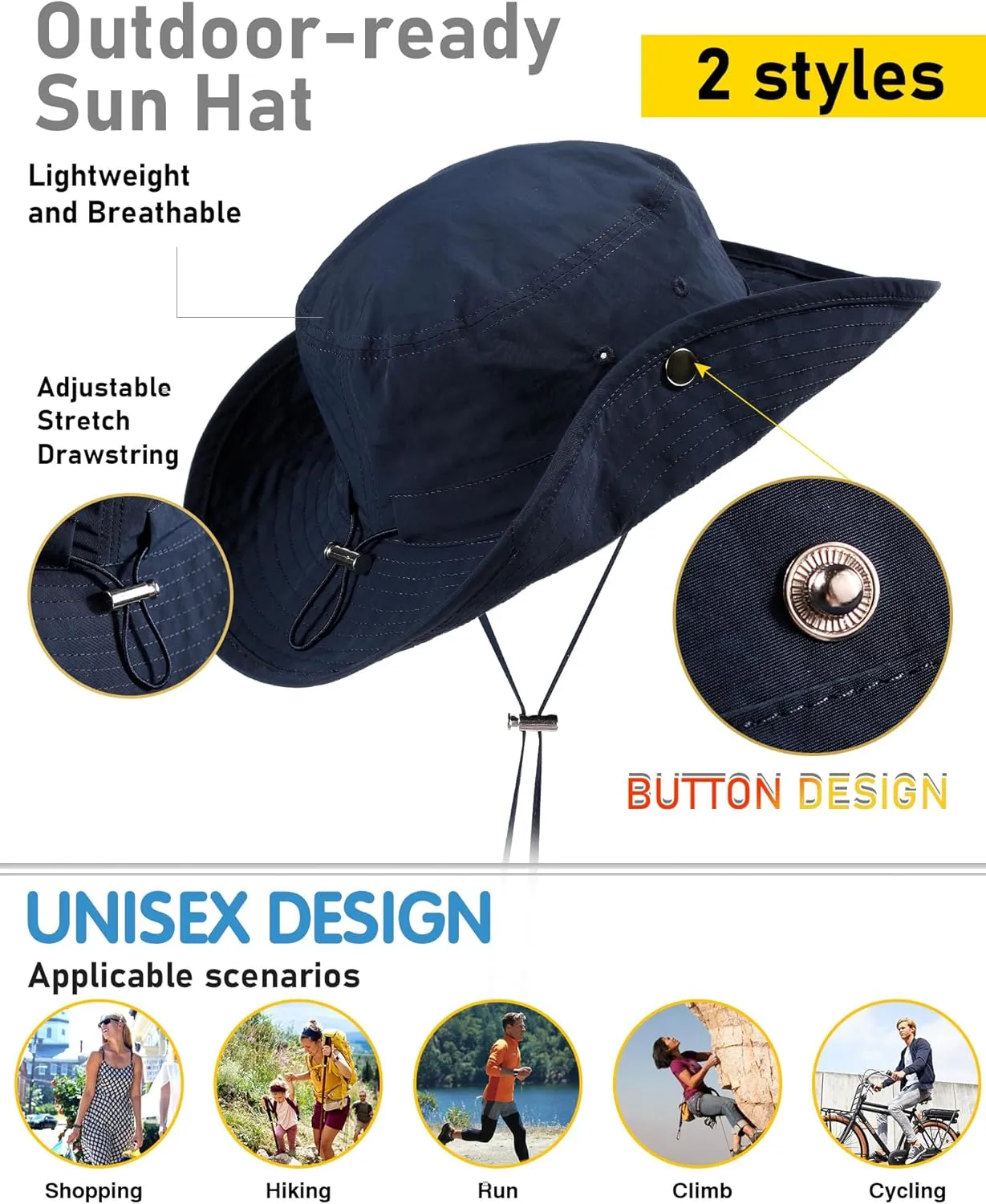 Waterproof Bucket Rain Hat for Women Wide Brim Summer UPF50  Cowboy Sun Hat Men Foldable Soft Floppy Beach Hat