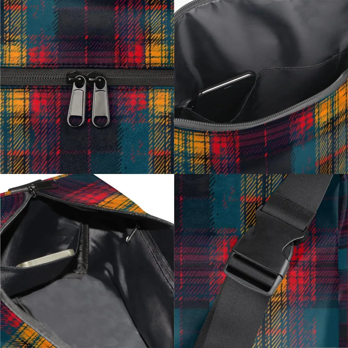 Weekend Bag Abstraction Plaid Patterns Lightweight Carry On Duffel Bag Waterproof Gym Bag Pu Leather Duffle Bag for Workout Travel Sport
