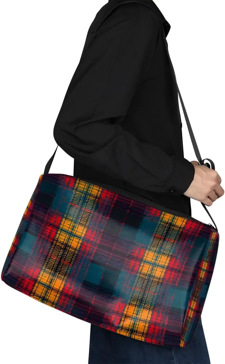Weekend Bag Abstraction Plaid Patterns Lightweight Carry On Duffel Bag Waterproof Gym Bag Pu Leather Duffle Bag for Workout Travel Sport