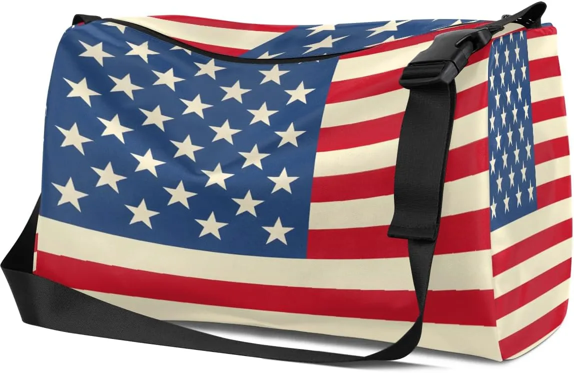 Weekend Bag America Flag Patterns Lightweight Carry On Duffel Bag Waterproof Gym Bag Pu Leather Duffle Bag for Workout Travel Sport