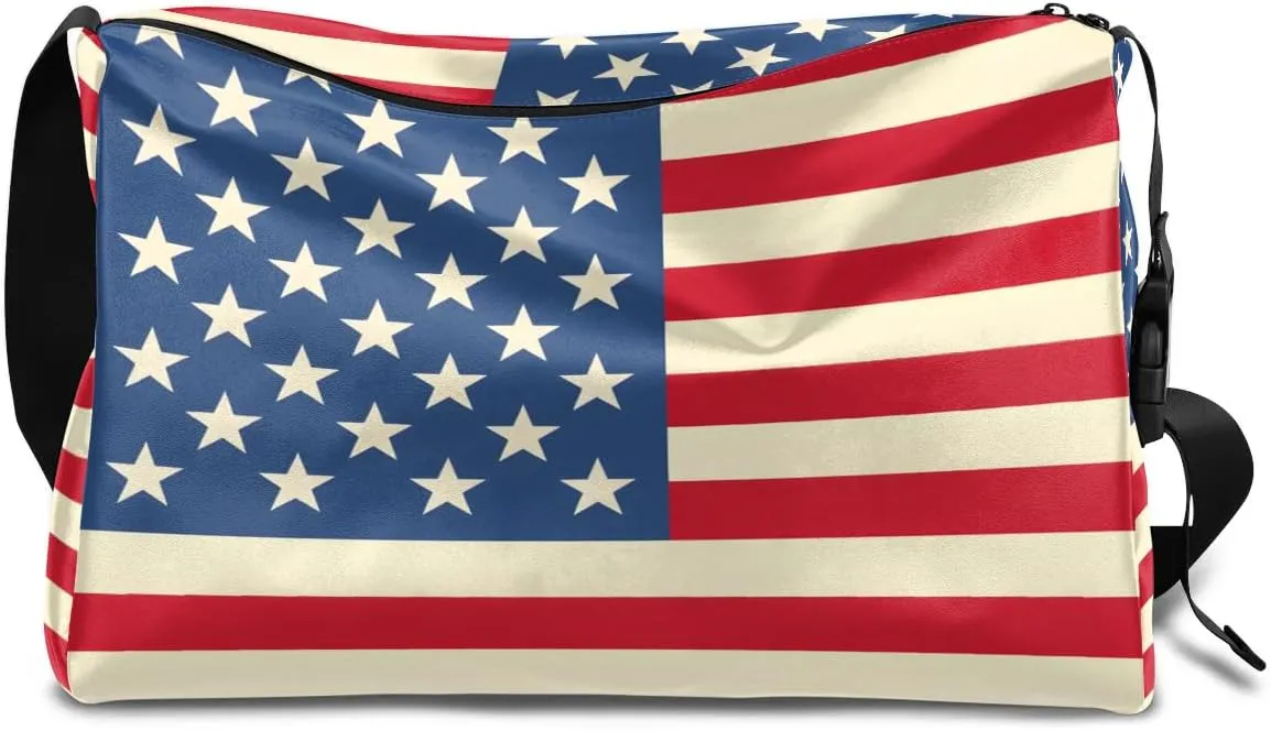 Weekend Bag America Flag Patterns Lightweight Carry On Duffel Bag Waterproof Gym Bag Pu Leather Duffle Bag for Workout Travel Sport