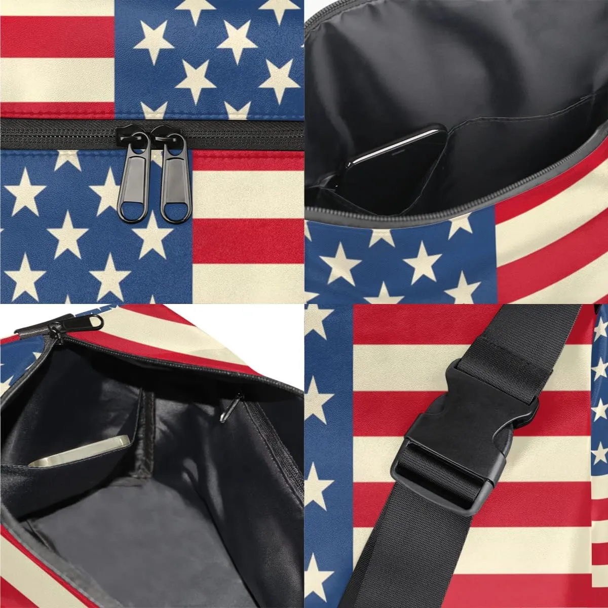 Weekend Bag America Flag Patterns Lightweight Carry On Duffel Bag Waterproof Gym Bag Pu Leather Duffle Bag for Workout Travel Sport