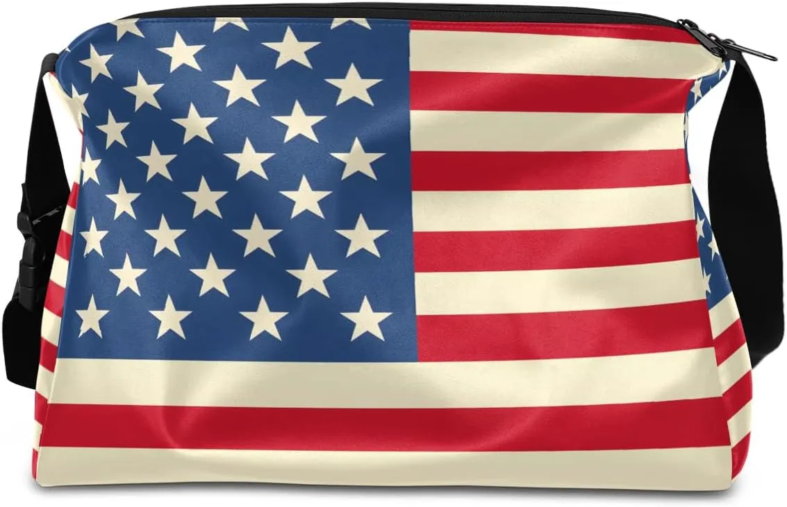 Weekend Bag America Flag Patterns Lightweight Carry On Duffel Bag Waterproof Gym Bag Pu Leather Duffle Bag for Workout Travel Sport