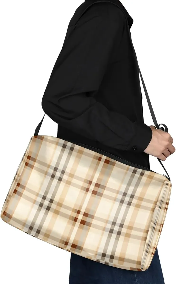 Weekend Bag Art Plaid Patterns Lightweight Carry On Duffel Bag Waterproof Gym Bag Pu Leather Duffle Bag for Workout Travel Sport