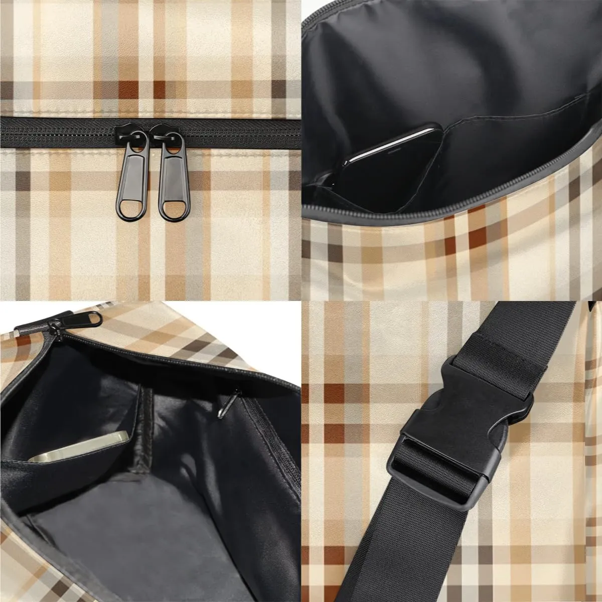 Weekend Bag Art Plaid Patterns Lightweight Carry On Duffel Bag Waterproof Gym Bag Pu Leather Duffle Bag for Workout Travel Sport