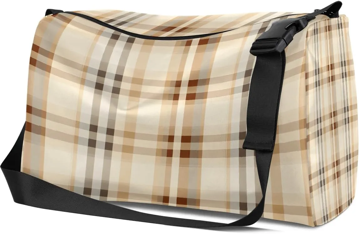 Weekend Bag Art Plaid Patterns Lightweight Carry On Duffel Bag Waterproof Gym Bag Pu Leather Duffle Bag for Workout Travel Sport