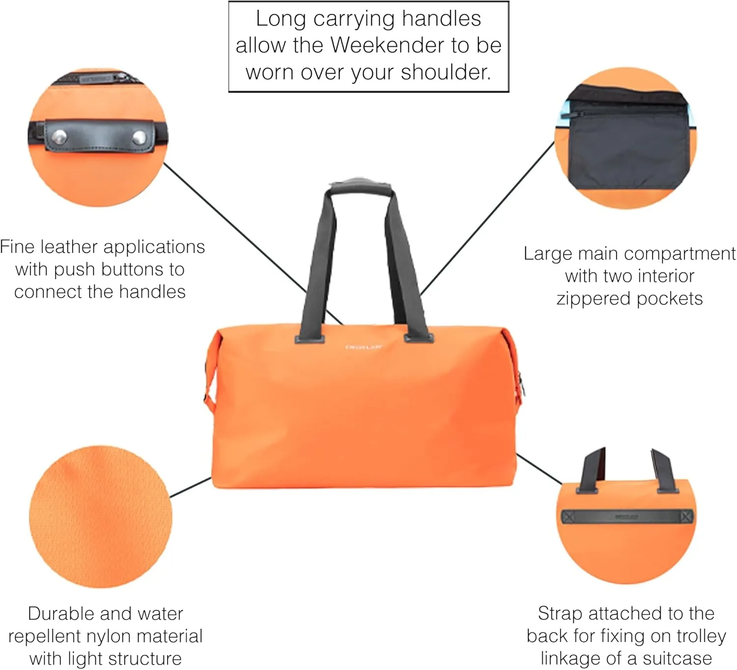 Weekender Bag – Elegant & light travel bag for carry-on luggage, Travel Duffle Bag large – Overnight bag for women & men, Orange