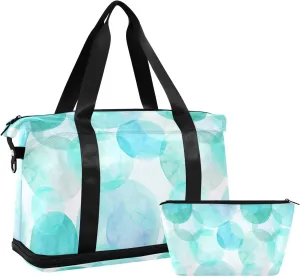 Weekender Bag Set Abstract Beautiful Blue Circles Sport Travel Duffel Bag Large Tote Bag with Shoe Compartment