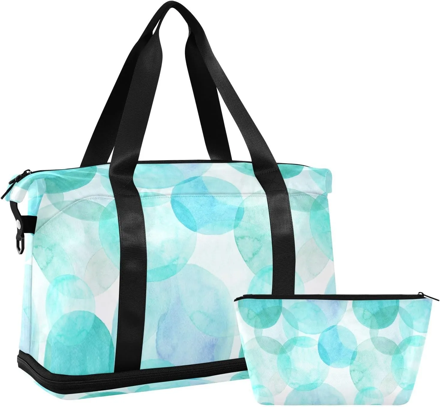 Weekender Bag Set Abstract Beautiful Blue Circles Sport Travel Duffel Bag Large Tote Bag with Shoe Compartment