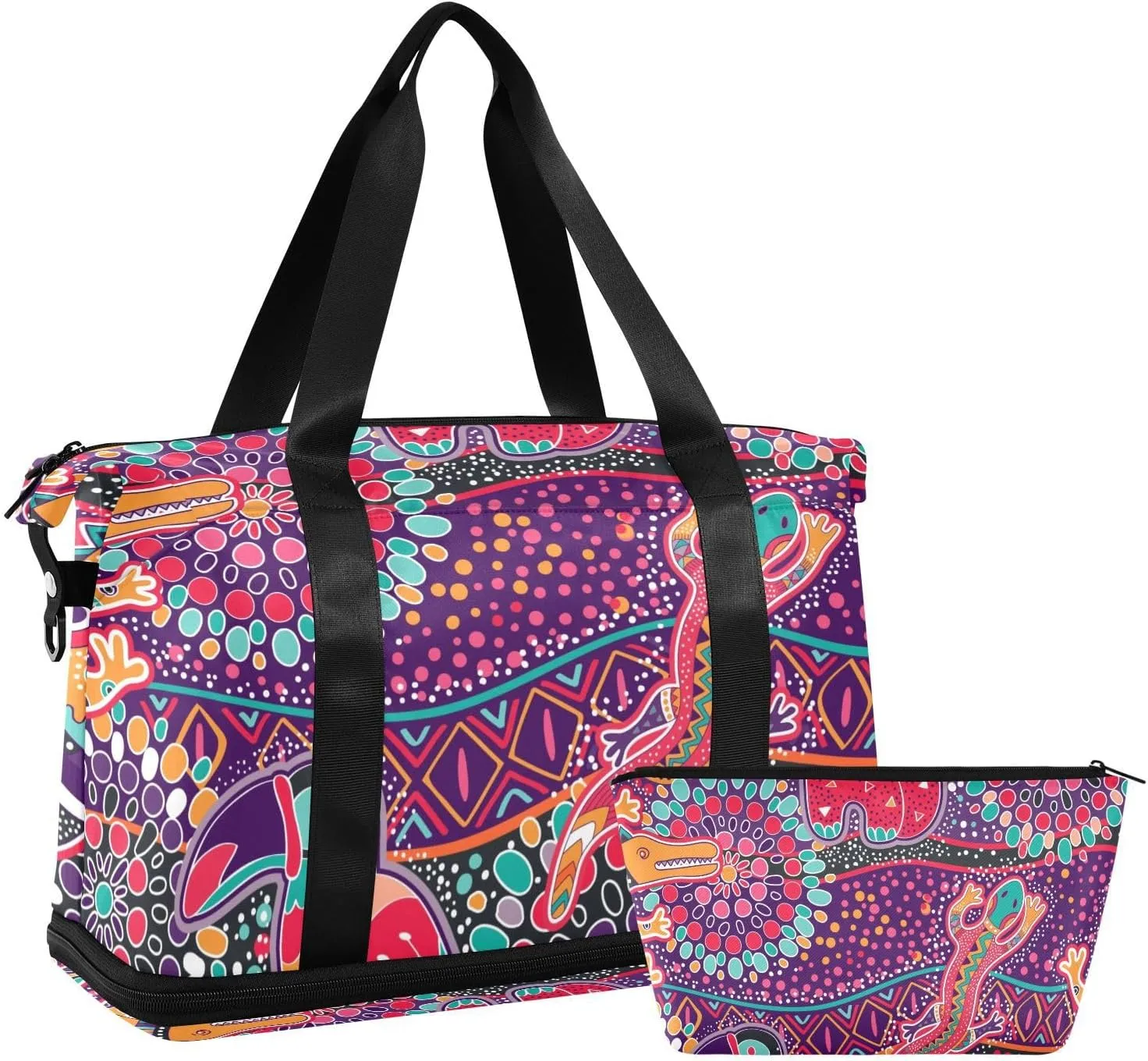 Weekender Bag Set Colorful Australian Animals Koala Sport Travel Duffel Bag Large Tote Bag with Shoe Compartment