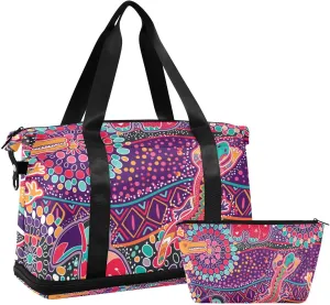 Weekender Bag Set Colorful Australian Animals Koala Sport Travel Duffel Bag Large Tote Bag with Shoe Compartment