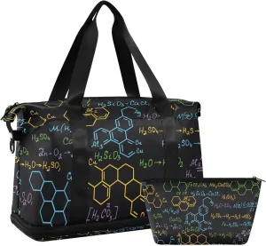 Weekender Bag Set Multicolored Chemistry Molecular Formulas Sport Travel Duffel Bag Large Tote Bag with Shoe Compartment