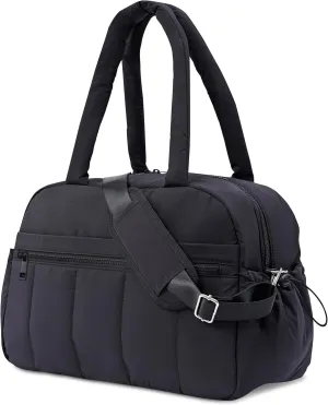 Weekender Bags Puffer Duffle Bag for Travel with Laptop Compartment, Small Gym Bag for Women with Wet Pocket, Hospital Bags for Women Labor Delivery, Carry on for Airplanes, Black
