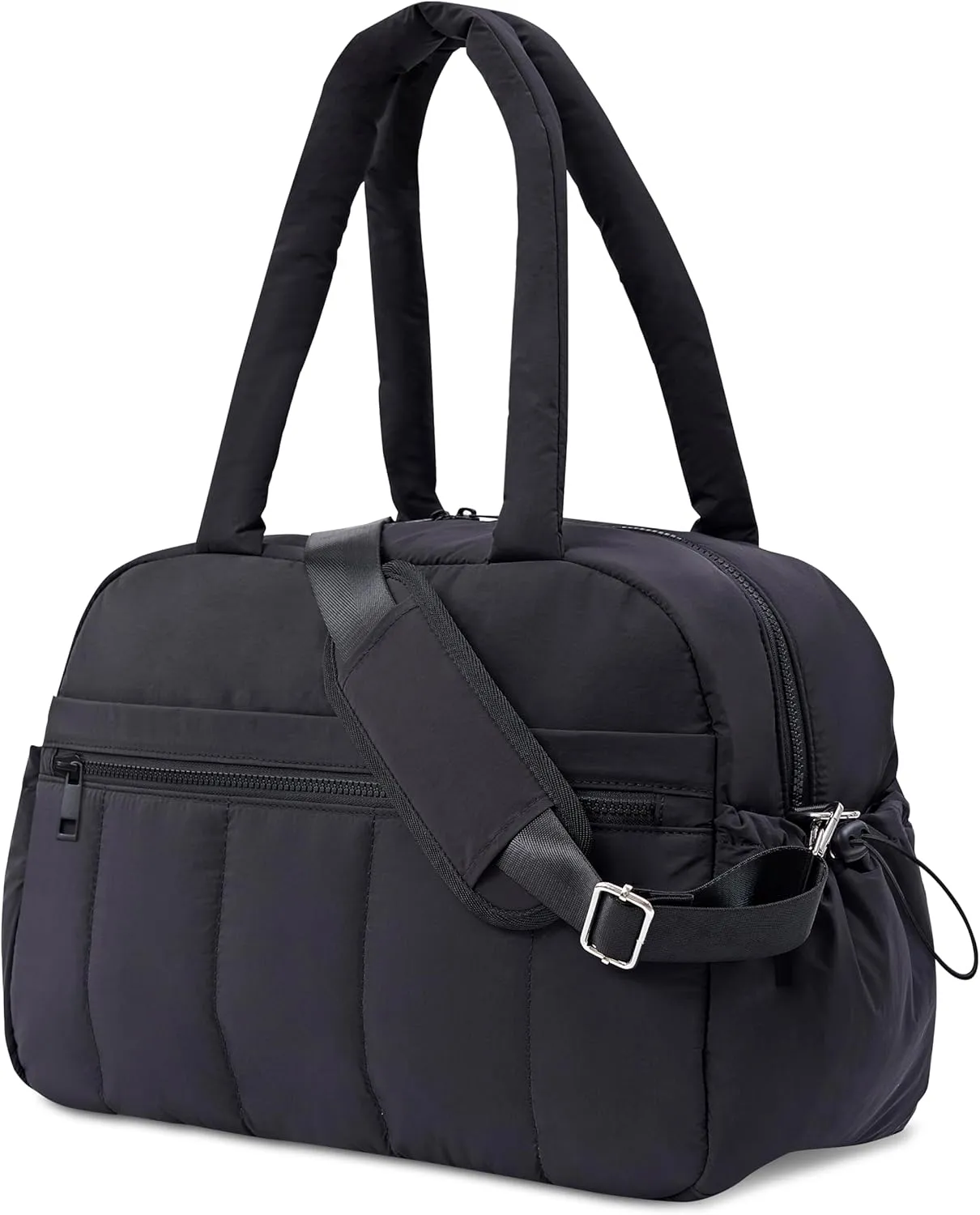 Weekender Bags Puffer Duffle Bag for Travel with Laptop Compartment, Small Gym Bag for Women with Wet Pocket, Hospital Bags for Women Labor Delivery, Carry on for Airplanes, Black