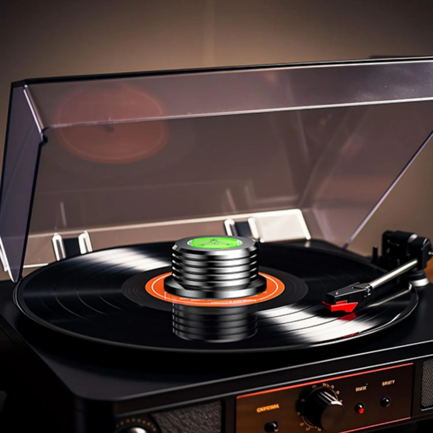 Weight Stabilizer, 60Hz LP 9.5oz Disc Turntable Level 45RPM Strobe Making 3 in 1 Puck, Vinyl Clamp With Bubble Level for Phonograph Record Players
