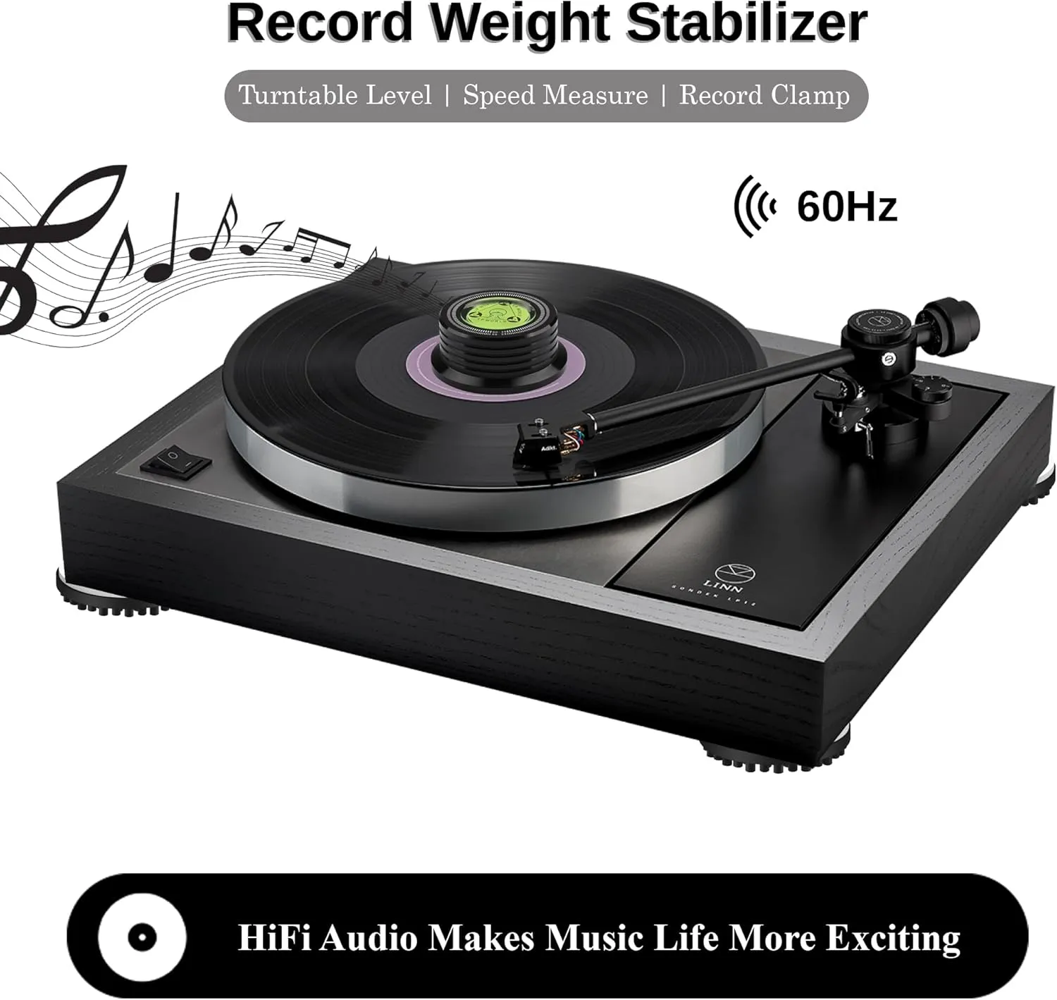 Weight Stabilizer, 60Hz LP 9.5oz Disc Turntable Level 45RPM Strobe Making 3 in 1 Puck, Vinyl Clamp With Bubble Level for Phonograph Record Players