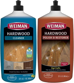 Weiman Hardwood Floor Cleaner and Polish Restorer Combo - 2 Pack - High-Traffic Hardwood Floor, Natural Shine, Removes Scratches, Leaves Protective Layer