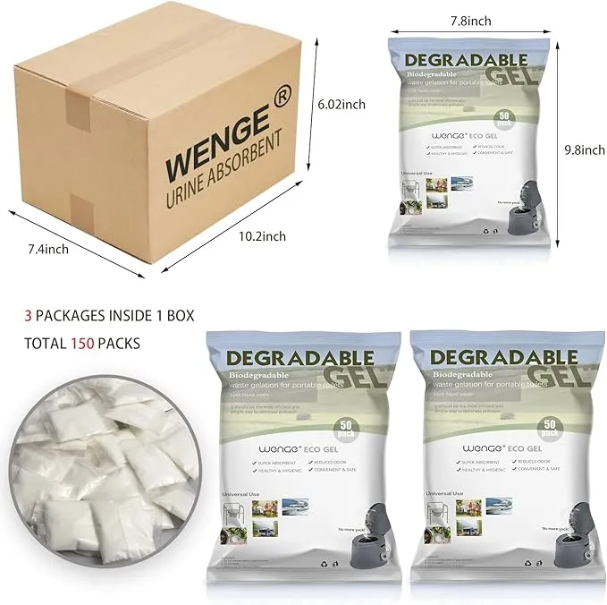 Wenge Urine Super Absorbent, Solidifier - 150 Pack Pre Pee Powder for Toilet, Eco Absorbent Gel Liquid Waste Gelling and Deodorizing Powder, Poo Urine Powder for Camping Outdoor Hiking