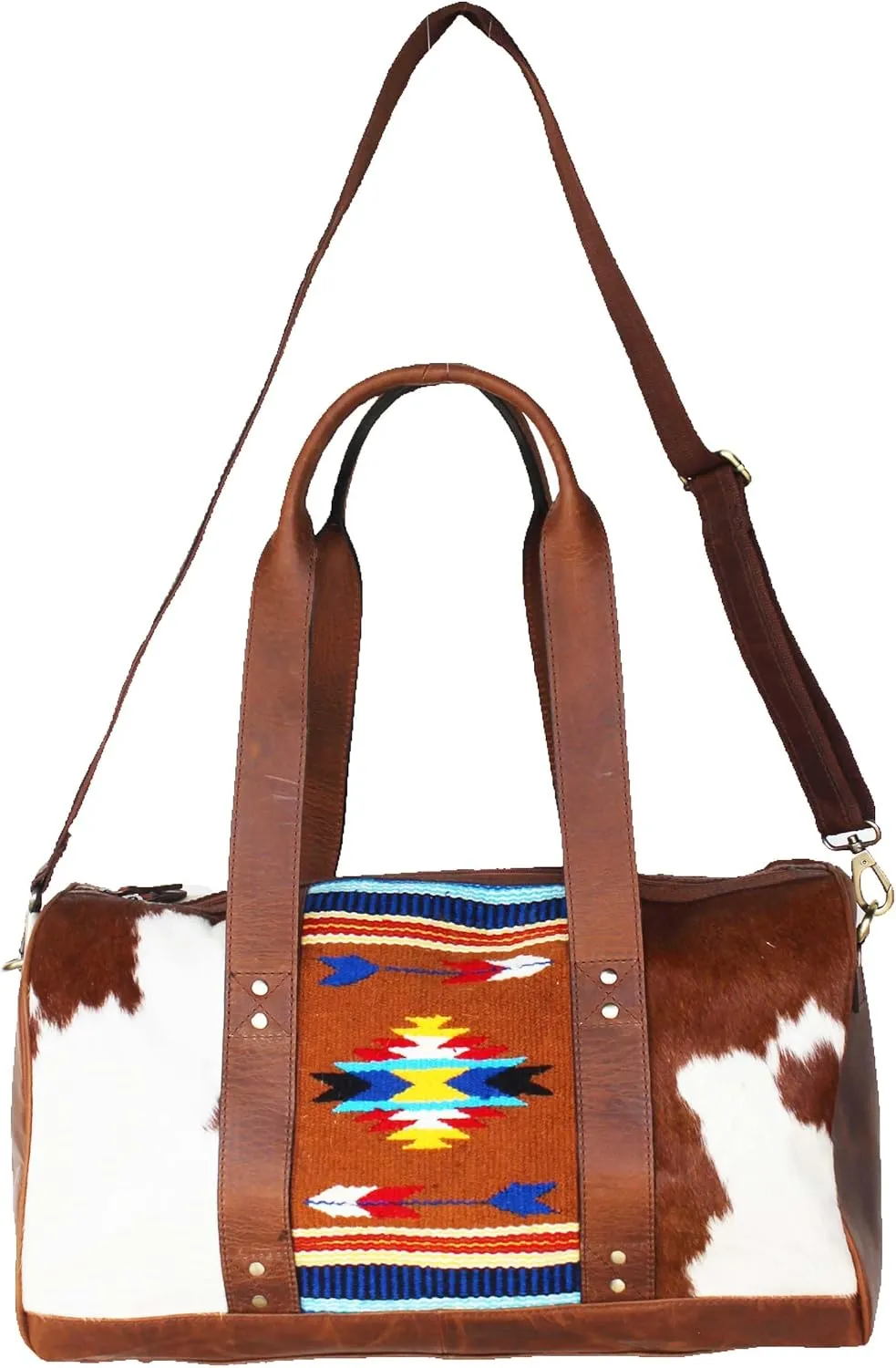 Western Cowhide Leather Woven Travel Weekender Carry-On Duffle Bag 18SKD Hairon