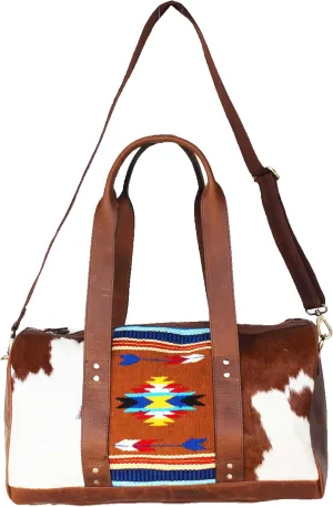 Western Cowhide Leather Woven Travel Weekender Carry-On Duffle Bag 18SKD Hairon